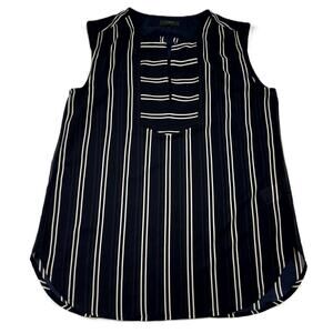 J Crew Women's Drapey Keyhole Stripe Top Sleeveless Shirt Navy Blouse Size 2